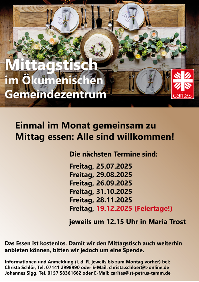 Mittagstisch - Termine 07-12/2025 Mittagstisch - Termine 07-12/2025