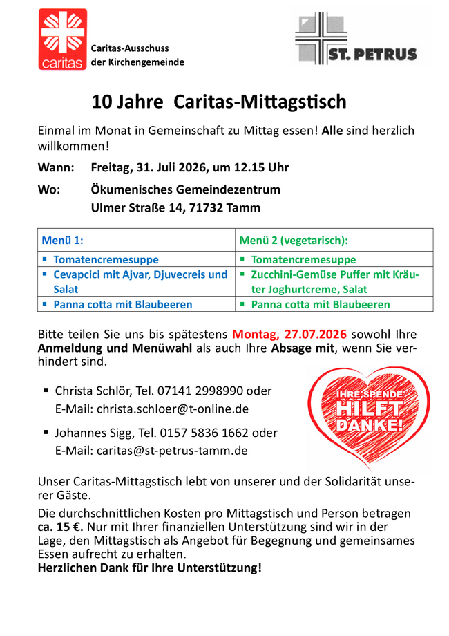 Menü vom 31. Juli 2026 Menü vom 31. Juli 2026