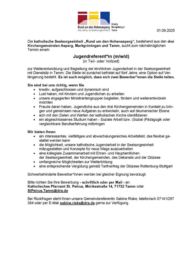 Jugendreferent gesucht Jugendreferent gesucht