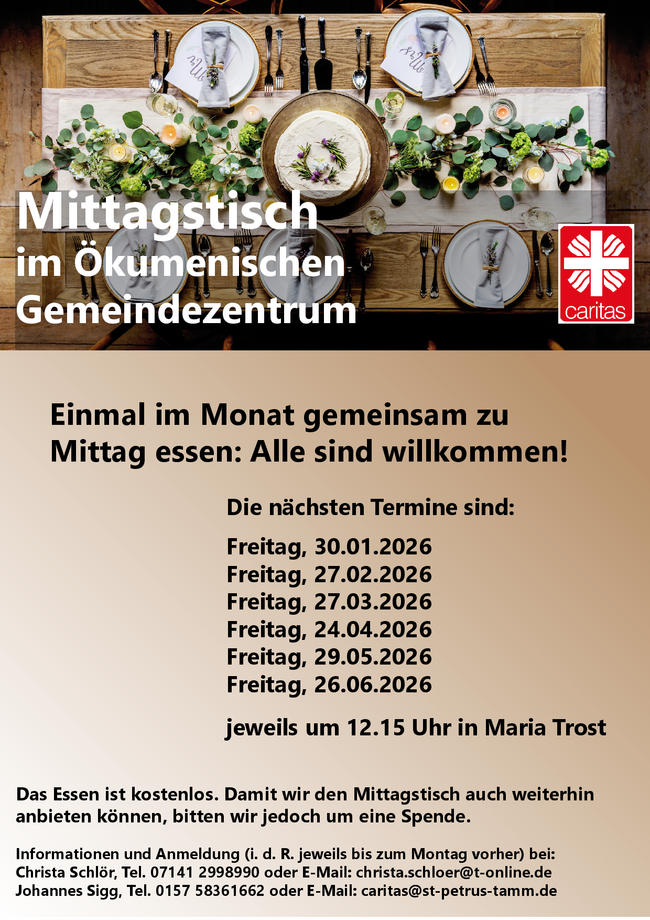 Mittagstisch - Termine 01-06/2026